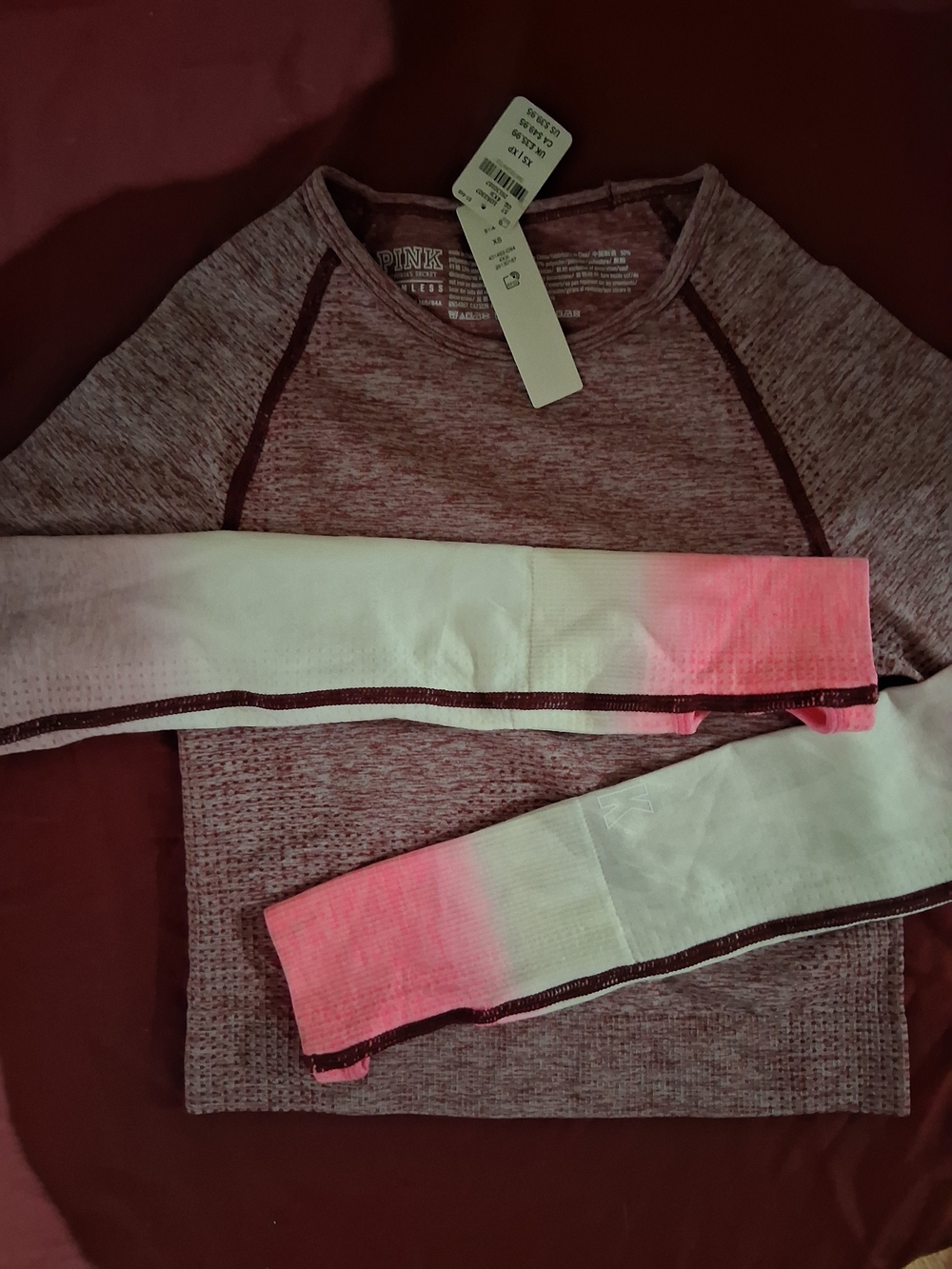 PINK Victoria's Secret Athletic Ombre Sleeve Kids Top - Pink/White